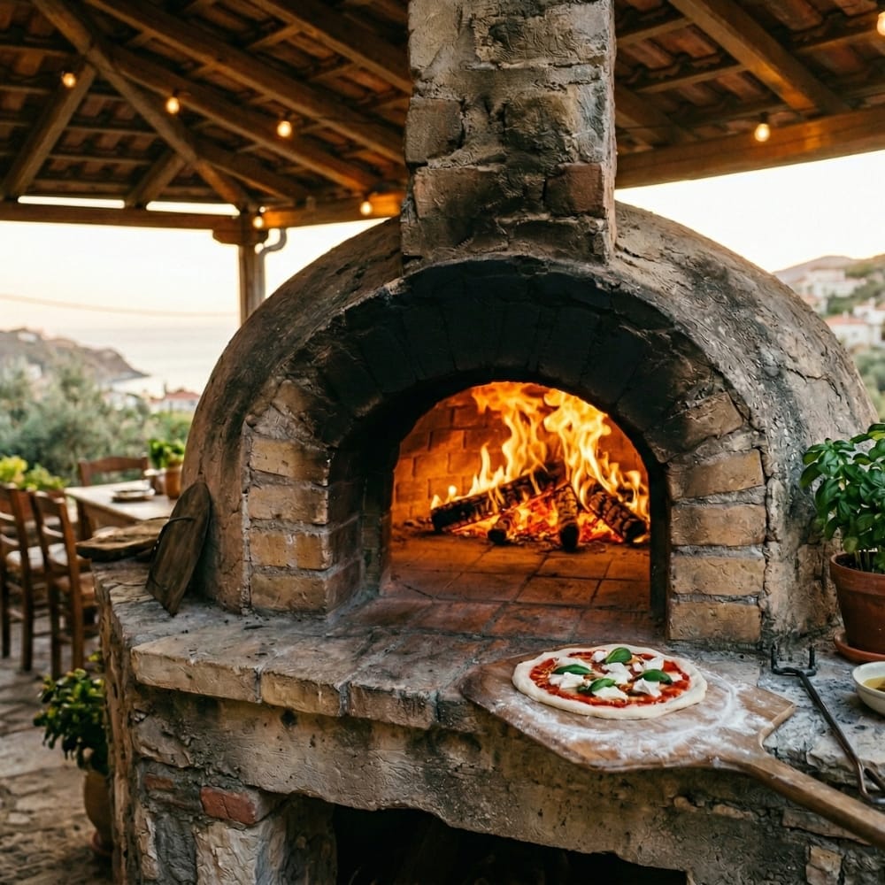 Pizza napolitaine sortant d'un four à bois