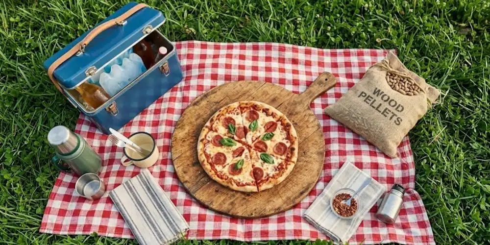 Pizza fraîchement cuite lors d'un pique-nique en extérieur
